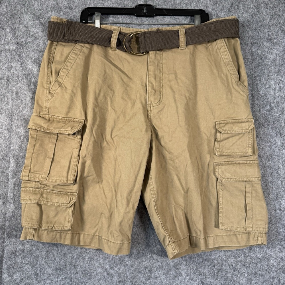 Y2K No Boundaries Cargo Shorts Mens 40 Beige Belted Gorp Camping Outdoor Hipster